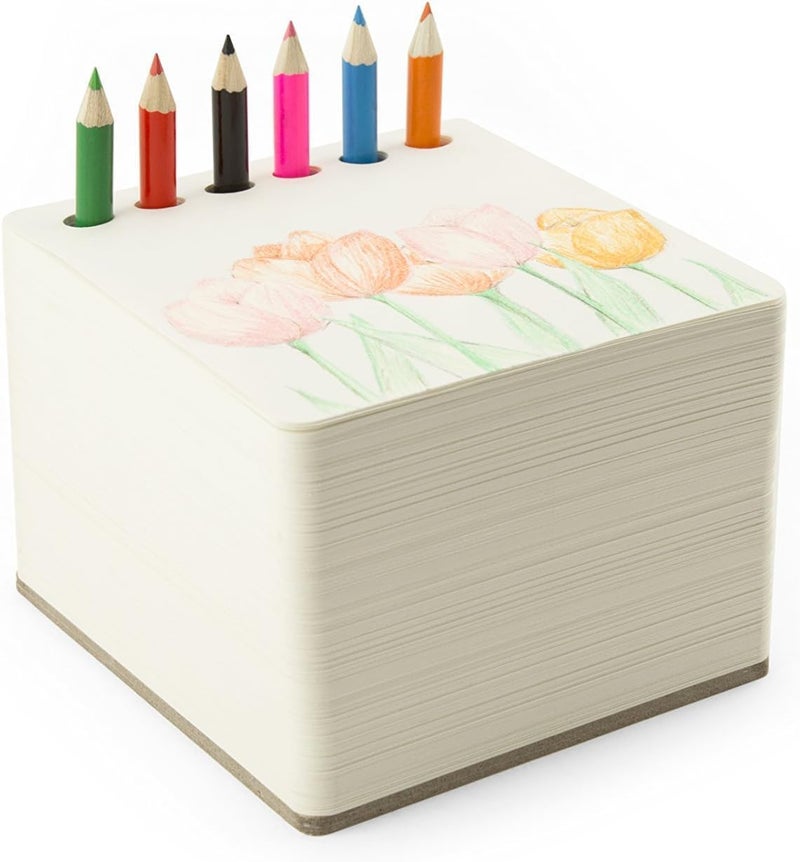 Three by Three Seattle jOTBLOCK Square Chunky Sketchpad: With 6 Colored Pencils for Memos, Notes, Drawings, Letters & Office (550 Sheets) - Image 3